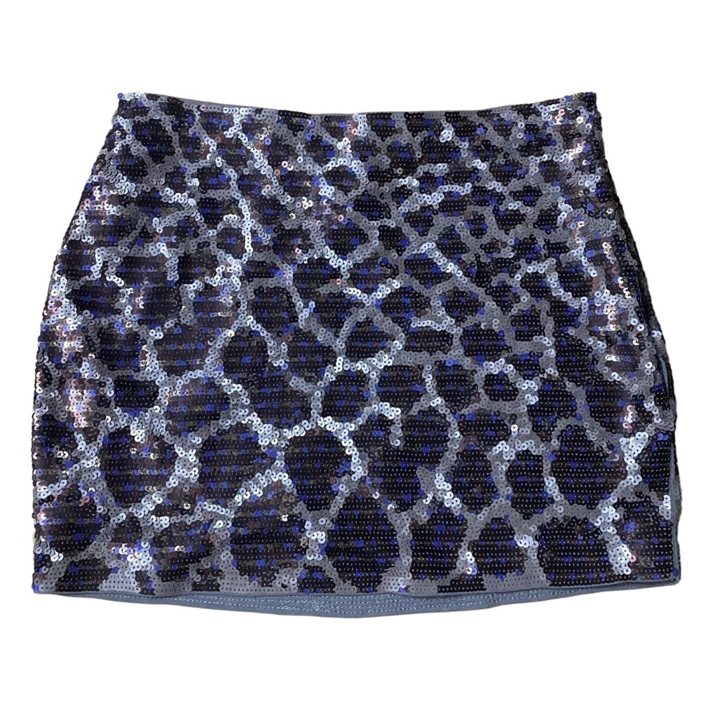 NWT Express Gray Blue Animal Print Sequined Mini Skirt Size XS